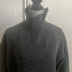 H&M Grey Wool Sweater Oversized Mock Neck Long, Size L